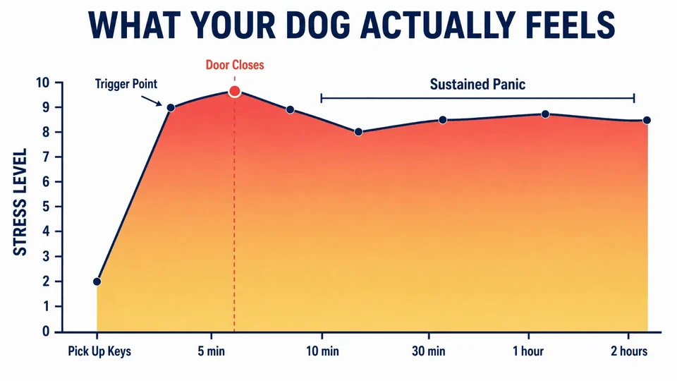 What your dog actually feels - stress timeline from picking up keys through sustained panic